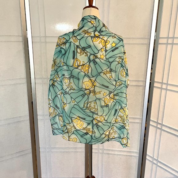 CHRISTIAN DIOR Vintage Silk Teal and Yellow Scarf - 25 x 25 " - Picture 1 of 6